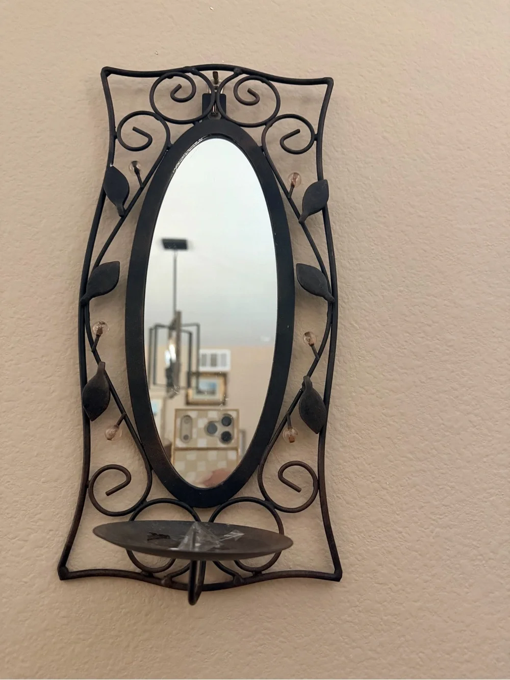 Black Wrought Iron Oval Wall Mirrors with Scrollwork